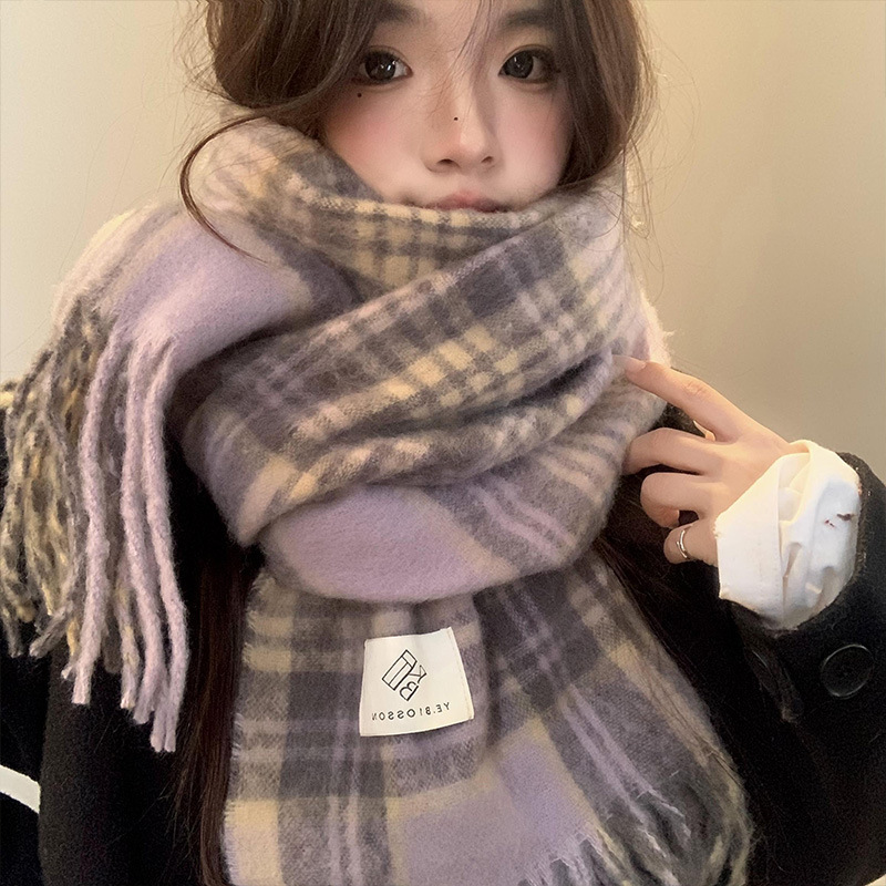 Winter Clothing Korea - Фиолетовый клетчатый шарф, женский осенне-зимний корейский