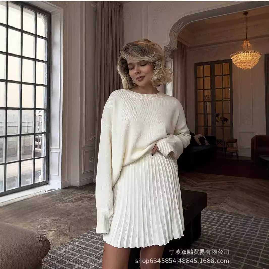 Clothing Style Winter - Осенние однотонные комплекты платьев-свитера с круглым