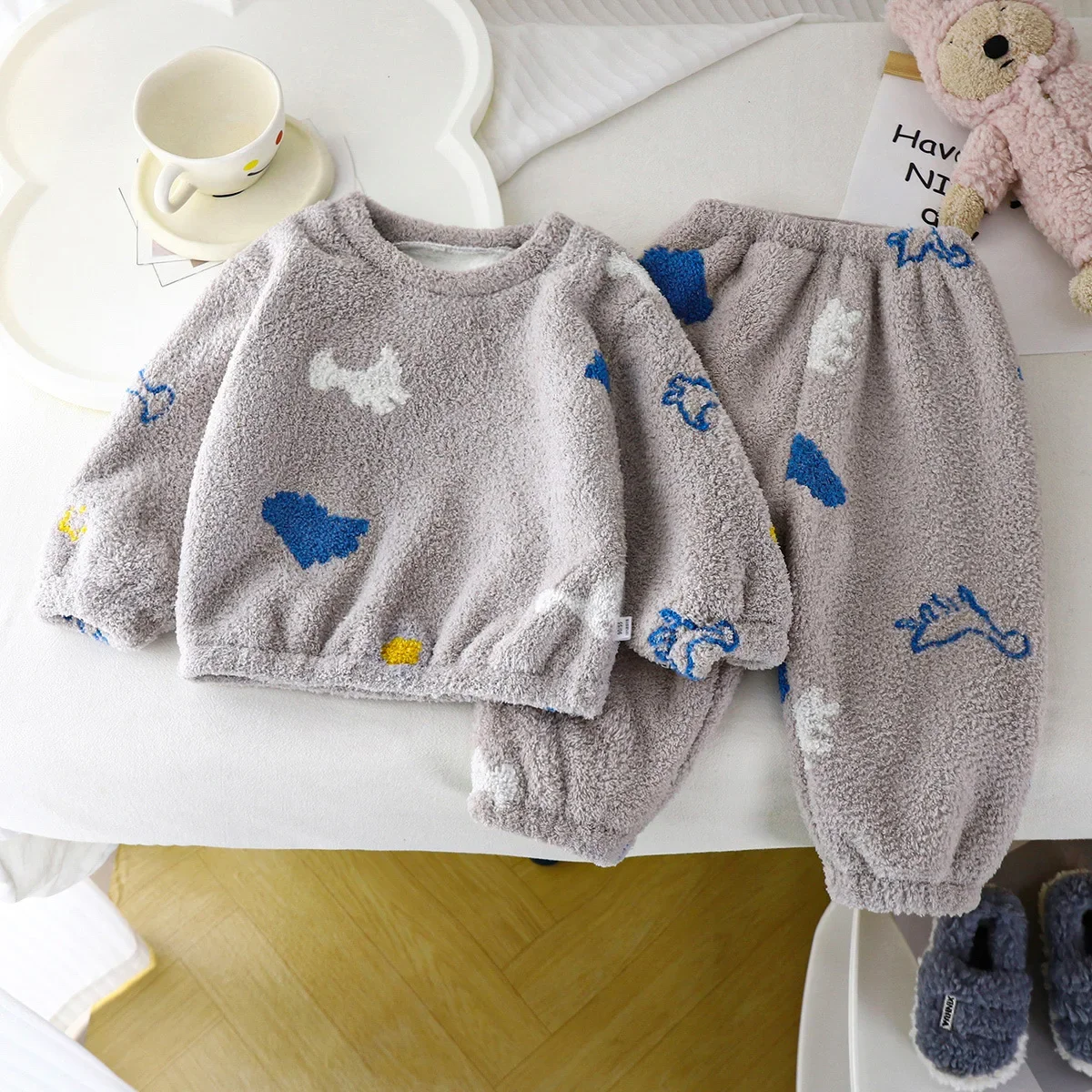 Winter Clothing Baby Boy - Детская утепленная флисовая Пижама, с круглым