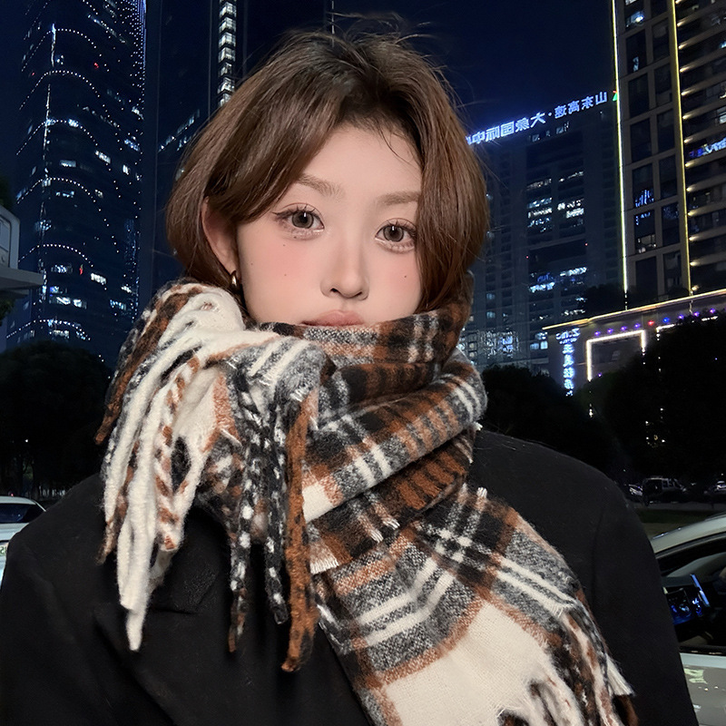 Фиолетовый клетчатый шарф, жен – обзор и цена Winter Clothing Korea