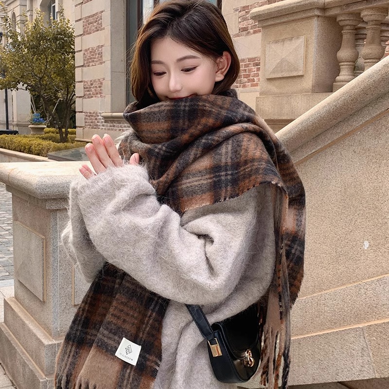 Фиолетовый клетчатый шарф, жен – обзор и цена Winter Clothing Korea